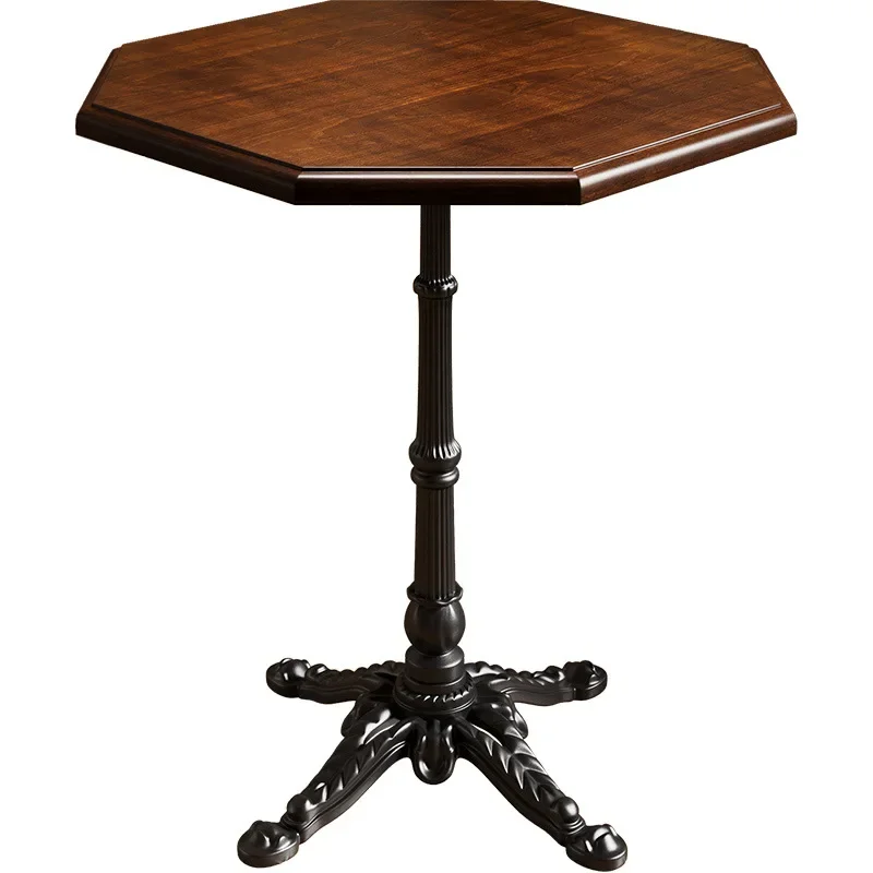 (3) Retro Bar Table and Chair Combination Solid Wood Western Restaurant Table Retro Eight-sided Catering Commercial