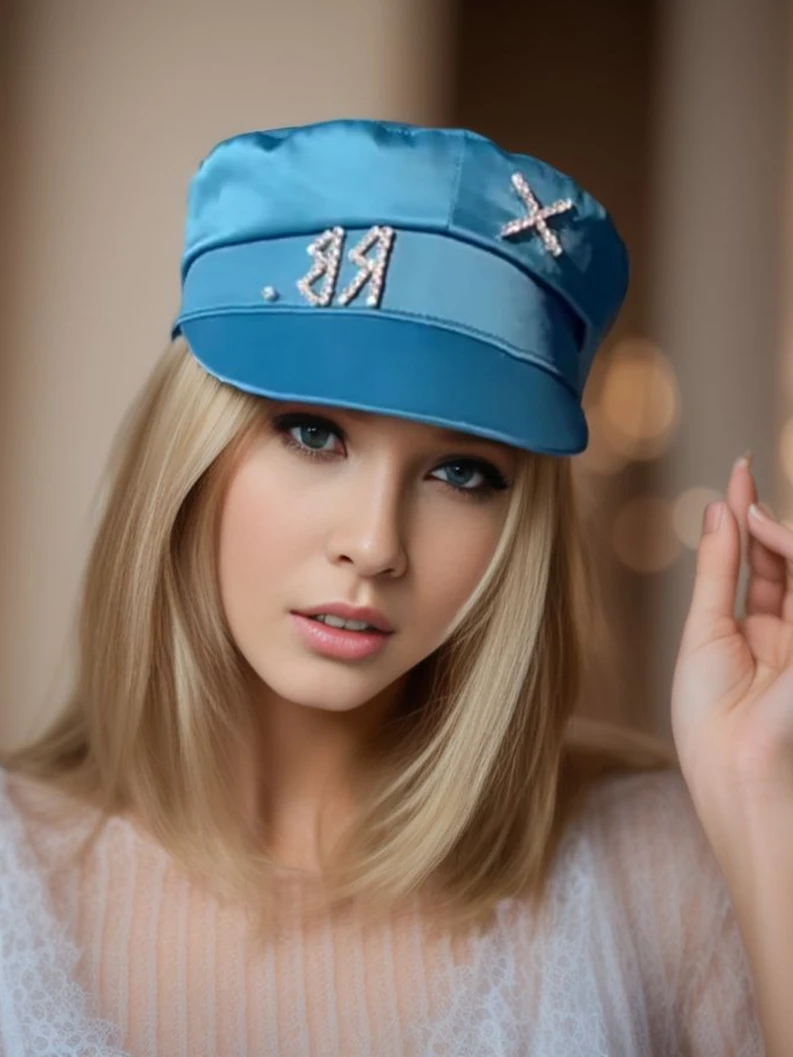 Fashion Luxury Diamond Letter Stain Newsboy Cap for Women Crystal-embellished Baker Boy Caps S-XL Different Head Size cotton newsboy cap