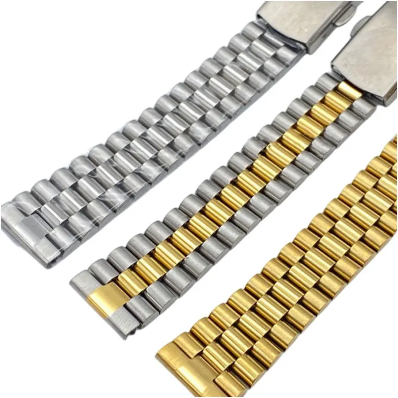18mm 20mm 22mm Stainless Steel Silver Gold President Universal Curved Straight  End Watch Band Strap Bracelet Fit For SKX Watch
