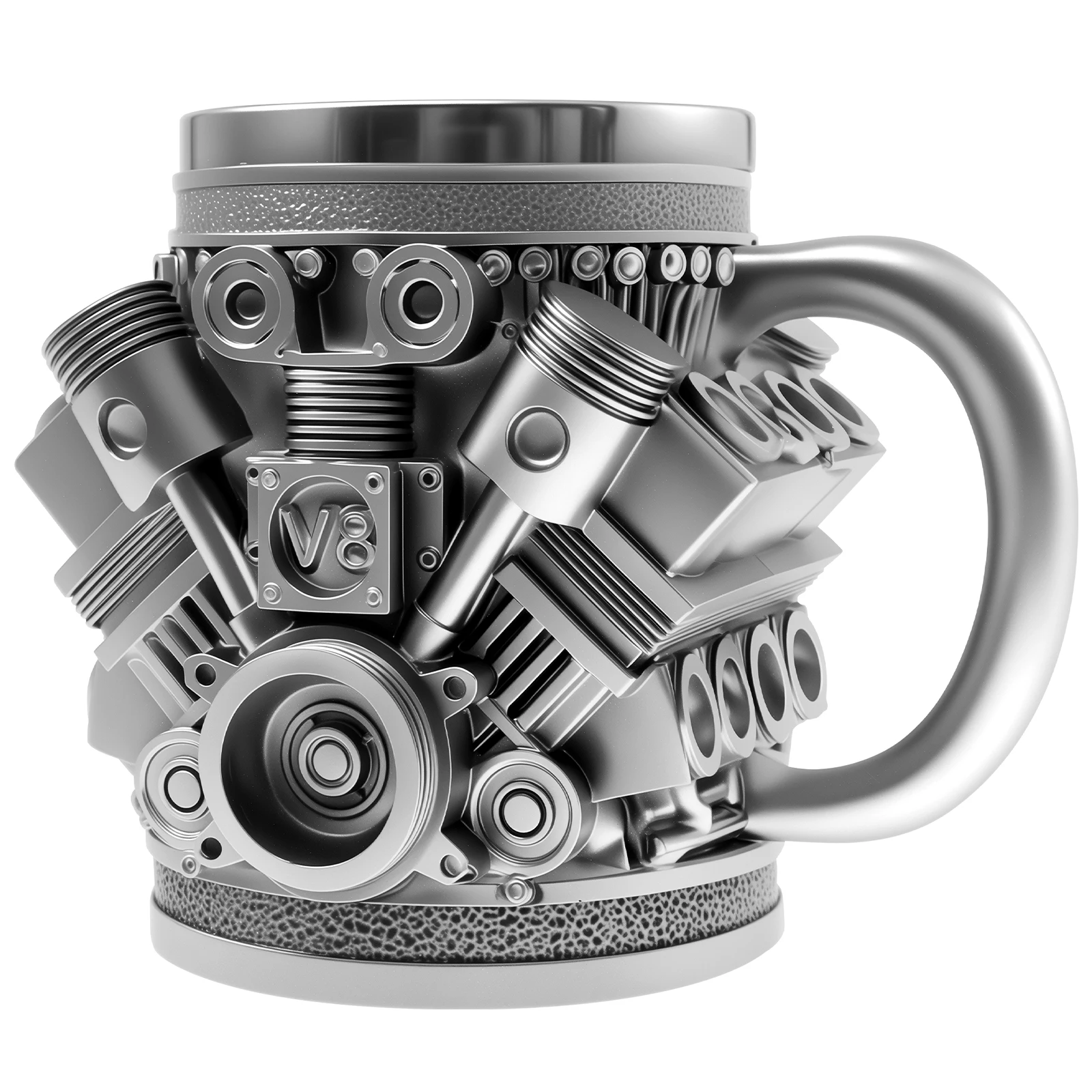 Stainless Steel Cup V6/V8 Engine Coffee Mug Durable Rust-Proof 350ML Engines Design Mug with Handle for Car Enthusiasts