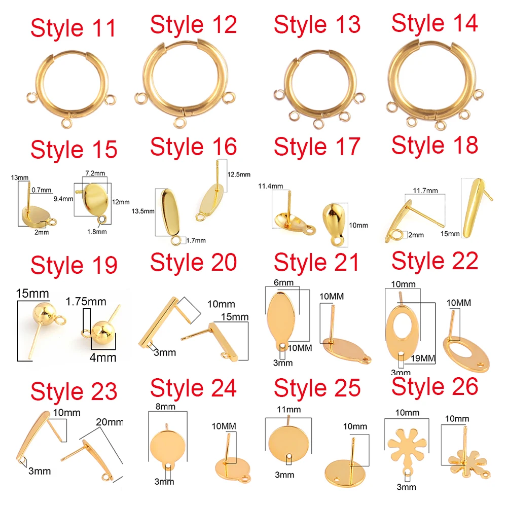 Stainless Steel Geometric Earring Base with Plug Connector for DIY 3