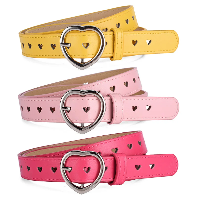 1 Piece Kids Faux Leather Belt Cute Children Girls Peach Heart Buckle Belts Solid Waistband Love Heart Eyelet Grommet Waist Belt children belt