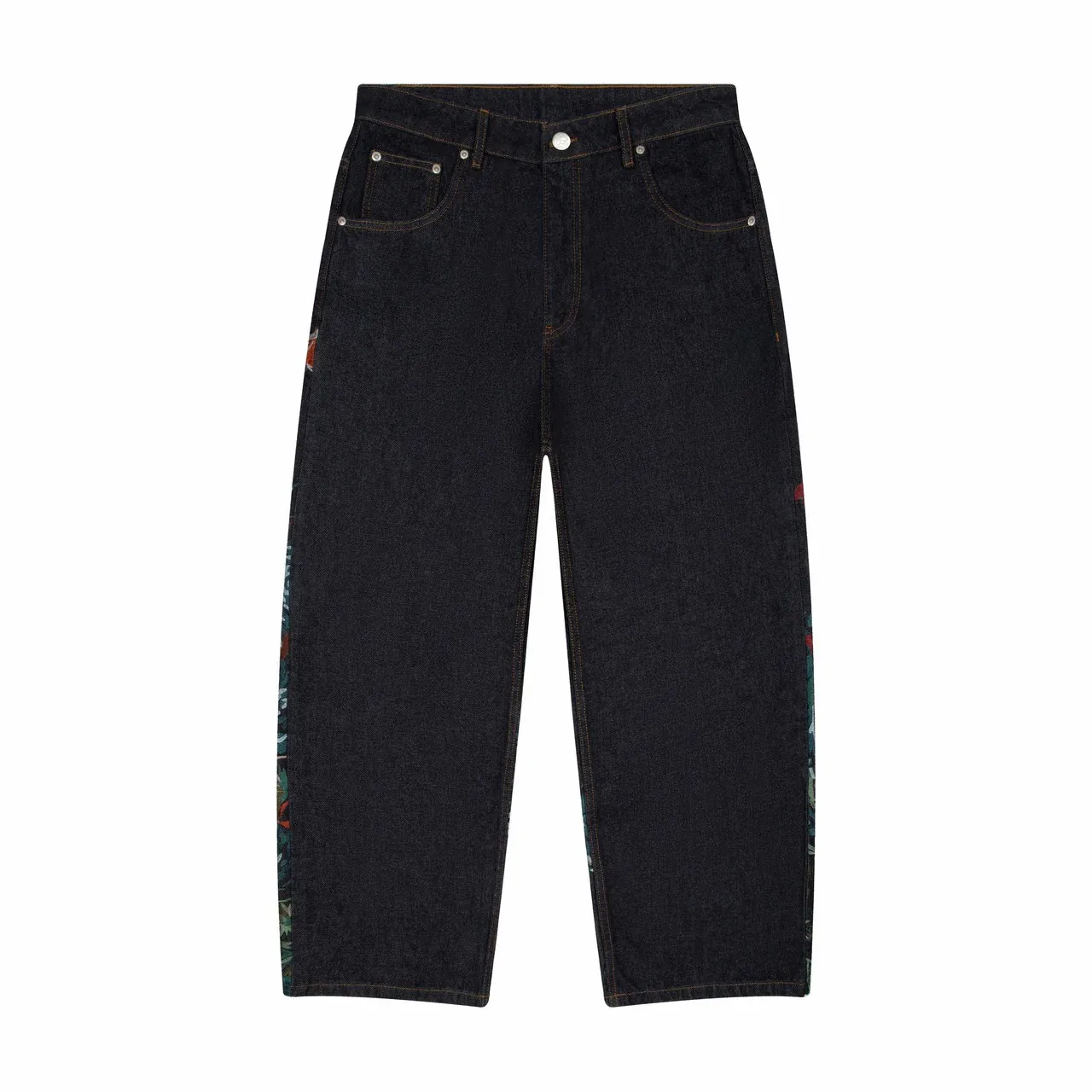 Vintage Black Koi Fish Lotus Embroidered Wide Leg Denim Jeans Y2K Streetwear Oversized Cotton Casual Urban Hip Hop Fashion 3