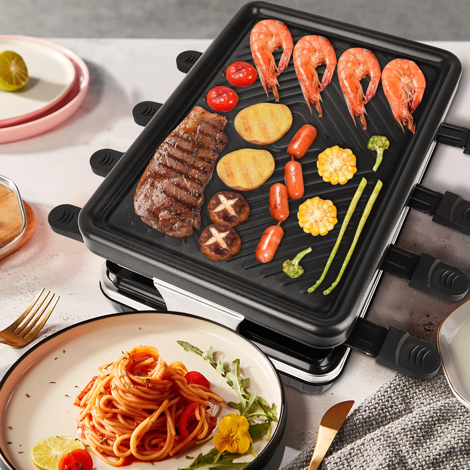 1300W Electric Indoor Searing Grill Bbq Grill Removable Grill Griddle Plates Smokeless Easy-to-Clean Nonstick Cooking Barbecue 3