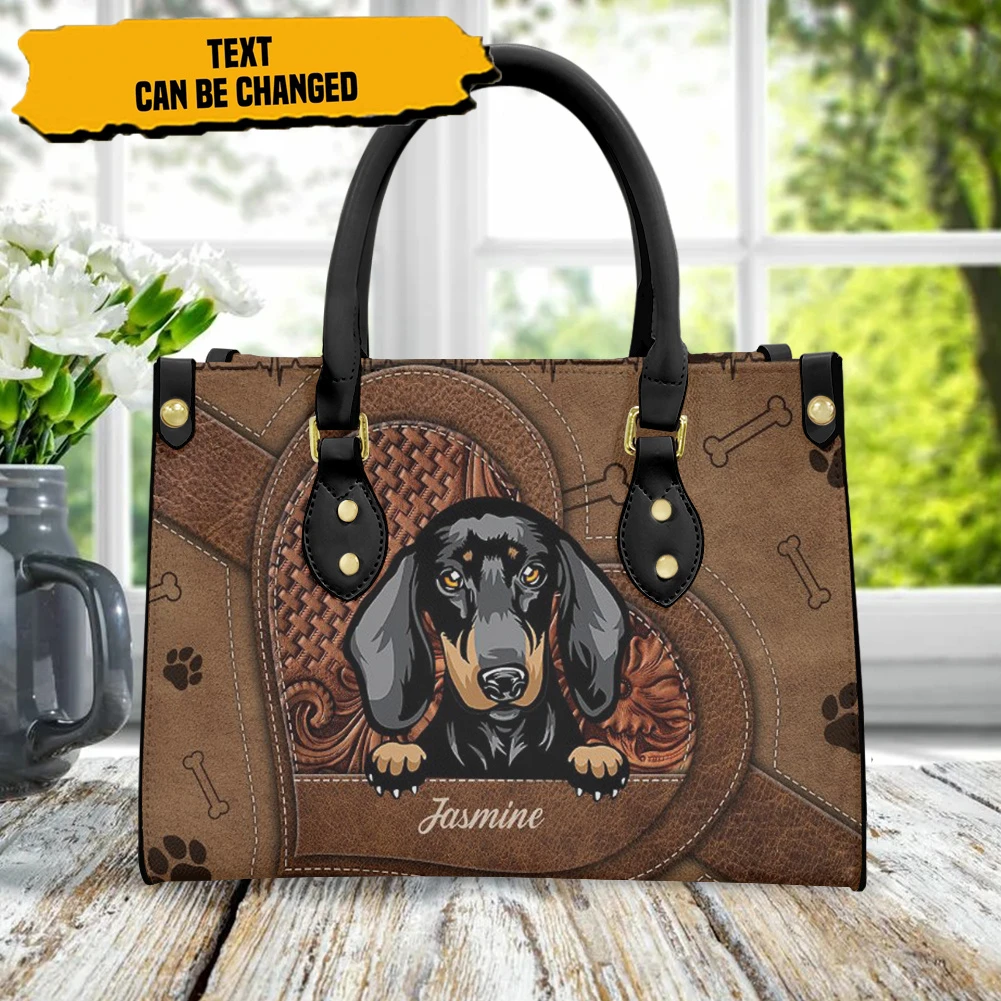 Dachshund Pattern Leather Tote Bag main image 0