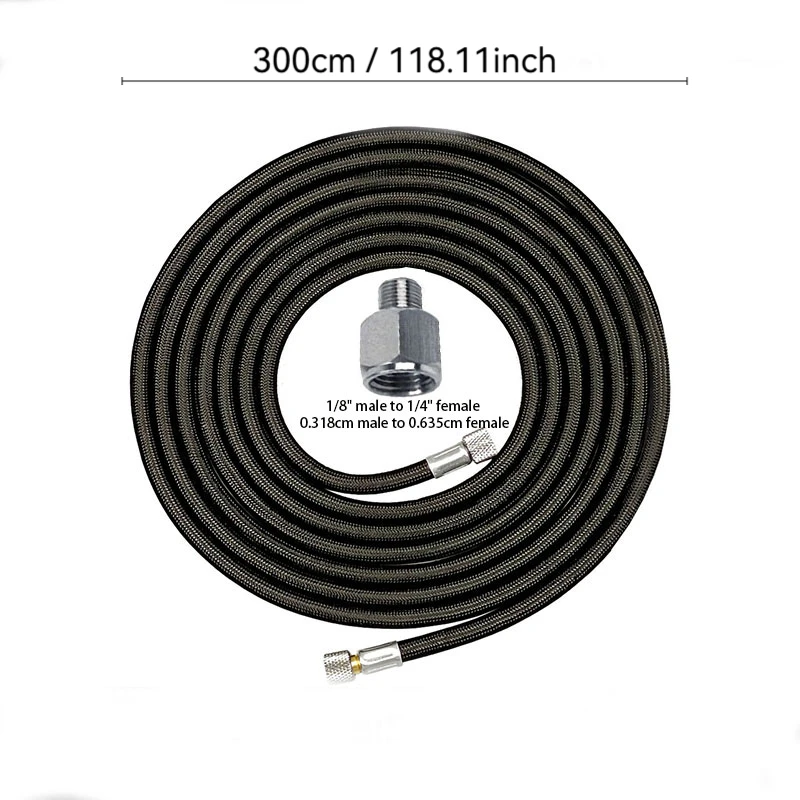 118.11인치 나일론 편조 에어브러시 호스 세트(에어브러시 및 공기 압축기 연결용 1/8인치 및 1/4인치 피팅 포함)