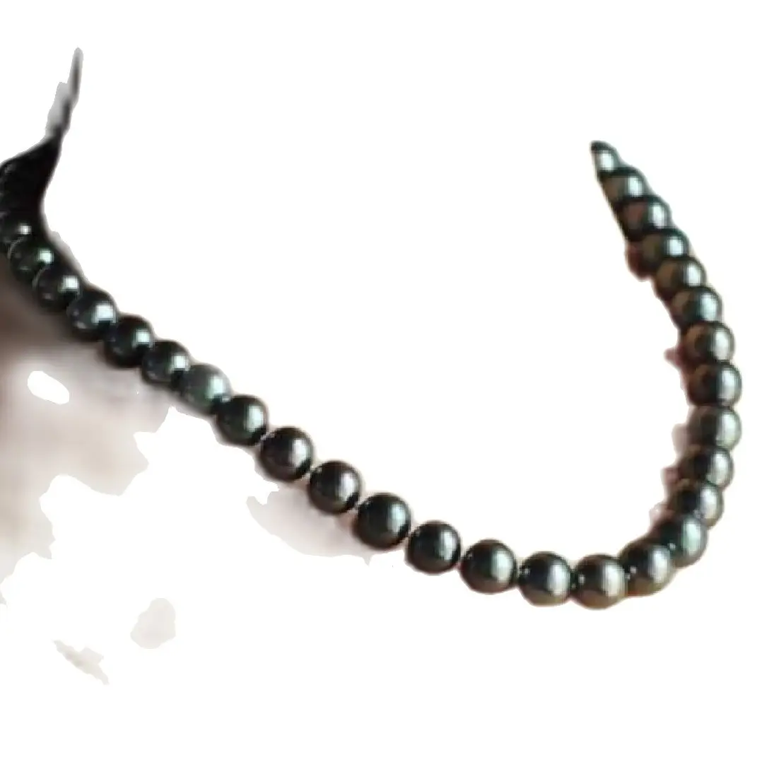 

Jewelry Tahitian round black pearl necklace 18inch 9-10mm 925 silver