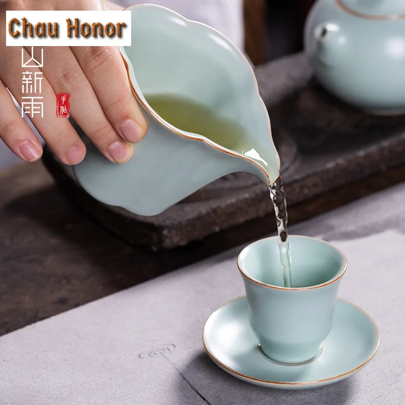 170ml Handmade Ru Kiln Porcelain Tea Pitcher Pour Tea Cha Hai Dispenser Justice Cup White Tea Fair Mug Teaset Craft Supplies