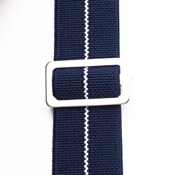Vintage-Inspired French Parachute Bag Nylon Watch Strap - Elastic Fabric Wristband - 18mm Gold Buckle (Navy-White Line)