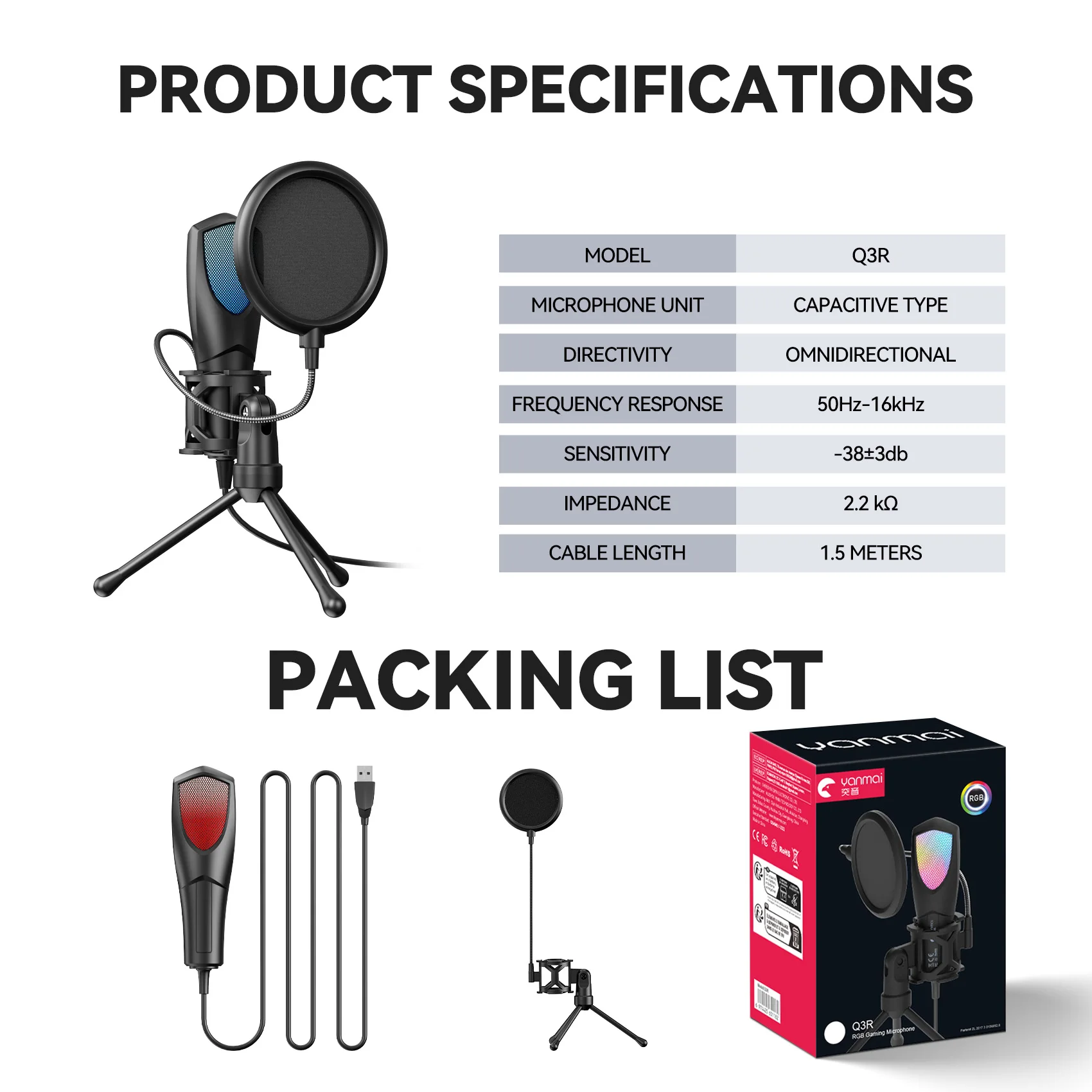 ميكروفون مكثف للألعاب RGB، مجموعة ميكروفون ألعاب U...