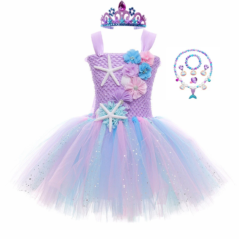 

Girls Mermaid Ariel Tutu Dress Princess Kids Summer Birthday Party Halloween Cosplay Costume Children Carnival Dance Clothes