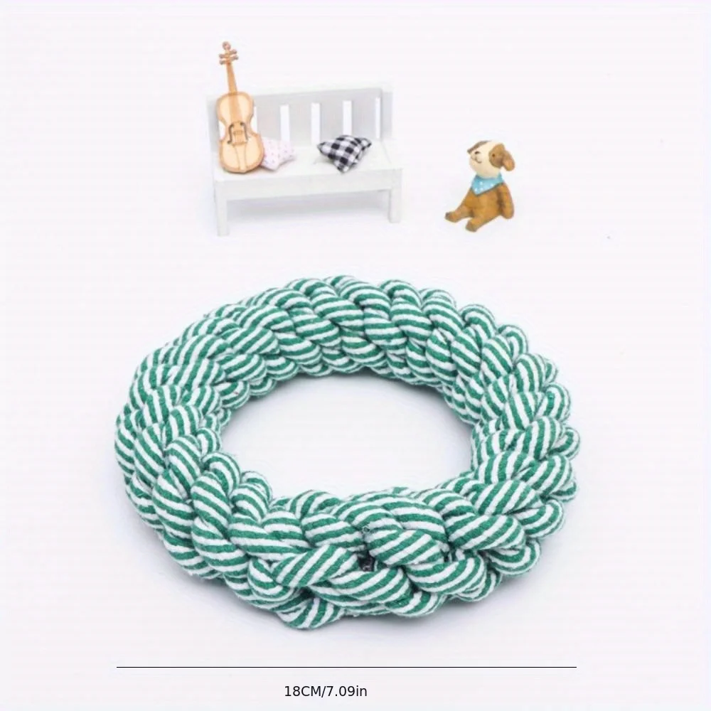 1pc Random Color Ring Woven Design Pet Chew Toy Dog Teeth Grinding Toy Dog Braided Knot Rope Chew Funny Toy 4