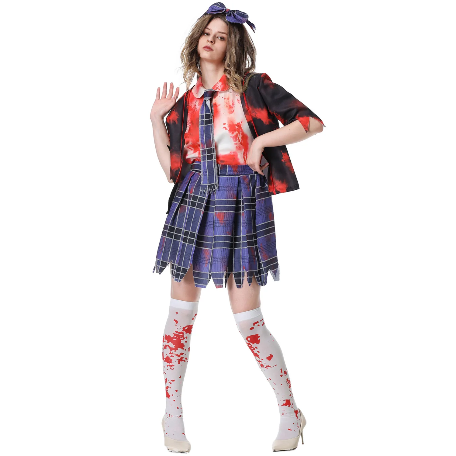 Halloween Costumes for Women Cosplay Nurse Dress Student Uniforms Queen Skirt Ladies Bloodstained Silk Stockings Ghost Vampire