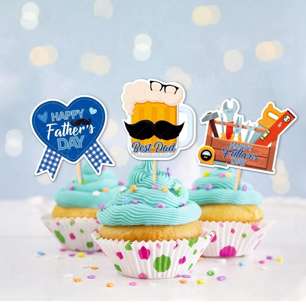 8PCS/Set Party DIY Baking Cupcake Decor Tools Happy Birthday Decoration Supplies Dad Birthday Cakes Topper for Father's Day
