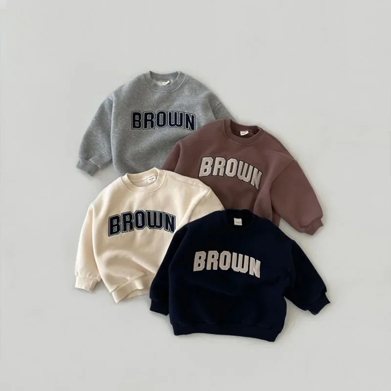 0-3Years Baby Sweatshirt Casual Newborn Kids Boy Girl Long Sleeve Round Neck Letter Pullover Tops Active INS Clothes kids sweatshirt