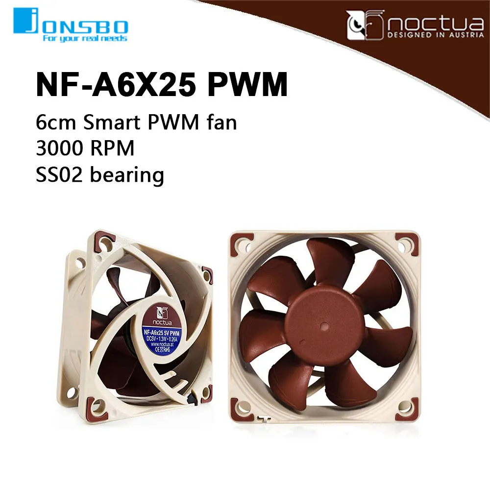 Noctua Nf-a6x25 60x60x25 mm 12v 5v 3pin 4pin Pwm Controle de Temperatura Inteligente Sso Magneticamente Estável Rolamento 6cm Ventilador