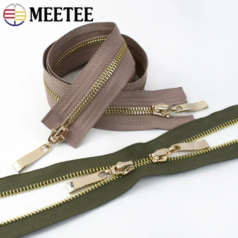 Meetee 1Pc 80/100/120cm 자동 잠금 금속 지퍼 더블 슬라이더 풀러 지퍼 자켓 코트 수리 DIY 의류 봉제 액세서리