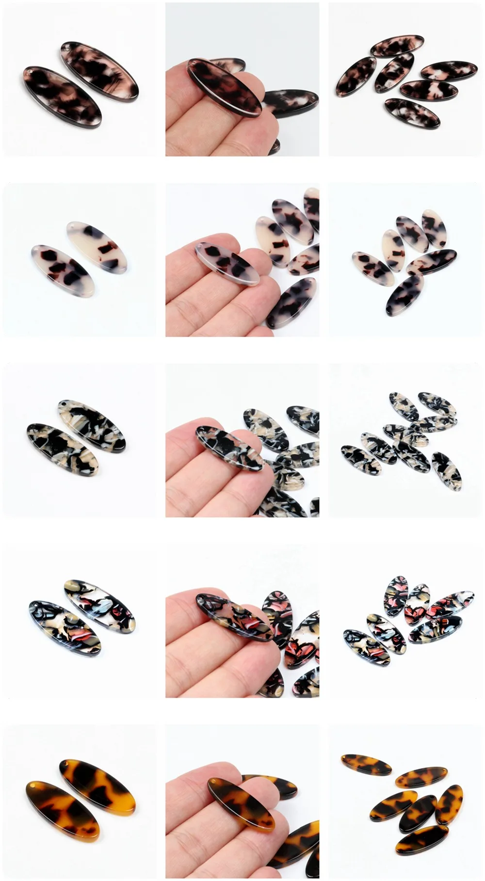 Schildpatt-Ohrring-Charms, ovale Anhänger aus Acetat-Acryl, Ohrring-Teile, Ohrring-Zubehör, 12,5 x 31 mm – Detail 4