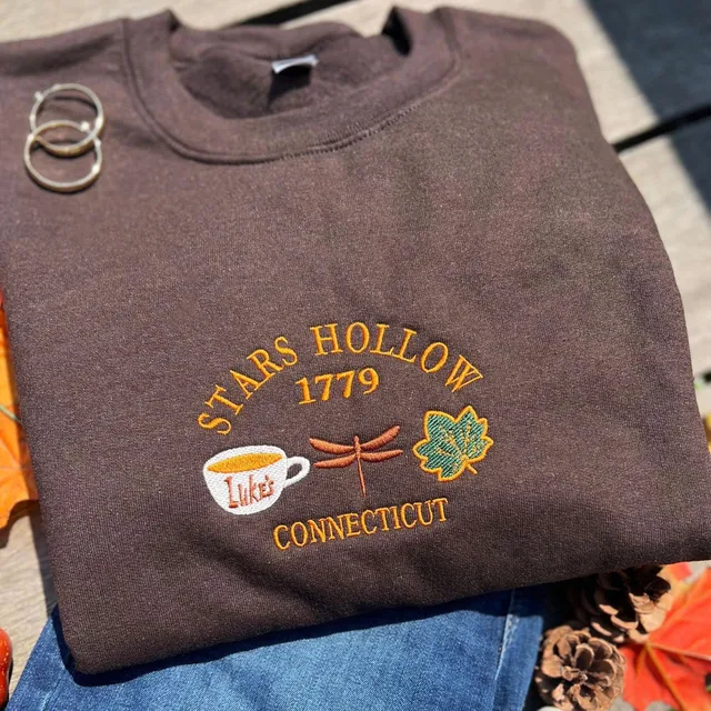 Stars Hollow Connecticut Vintage Style Embroiderd Crewneck Cotton Sweatshirts Unisex Loose Casual Autumn Fashion Pullover 1