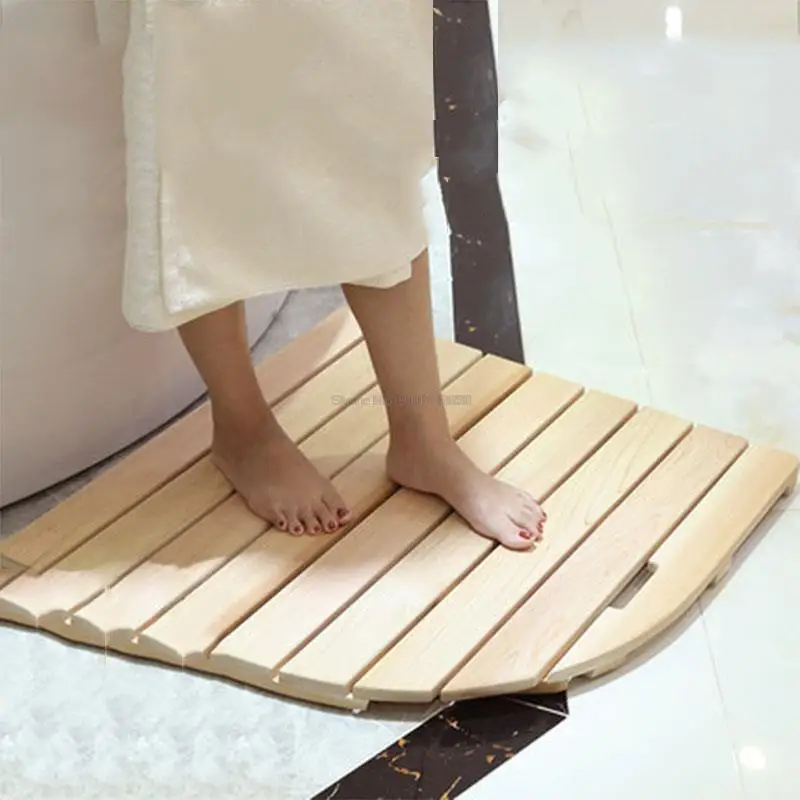 010 Non-Slip Mold Resistant Bamboo Floor Mat Bathroom Wood Stripe Floor  Doormat Bath Solid Wood Shower Mat