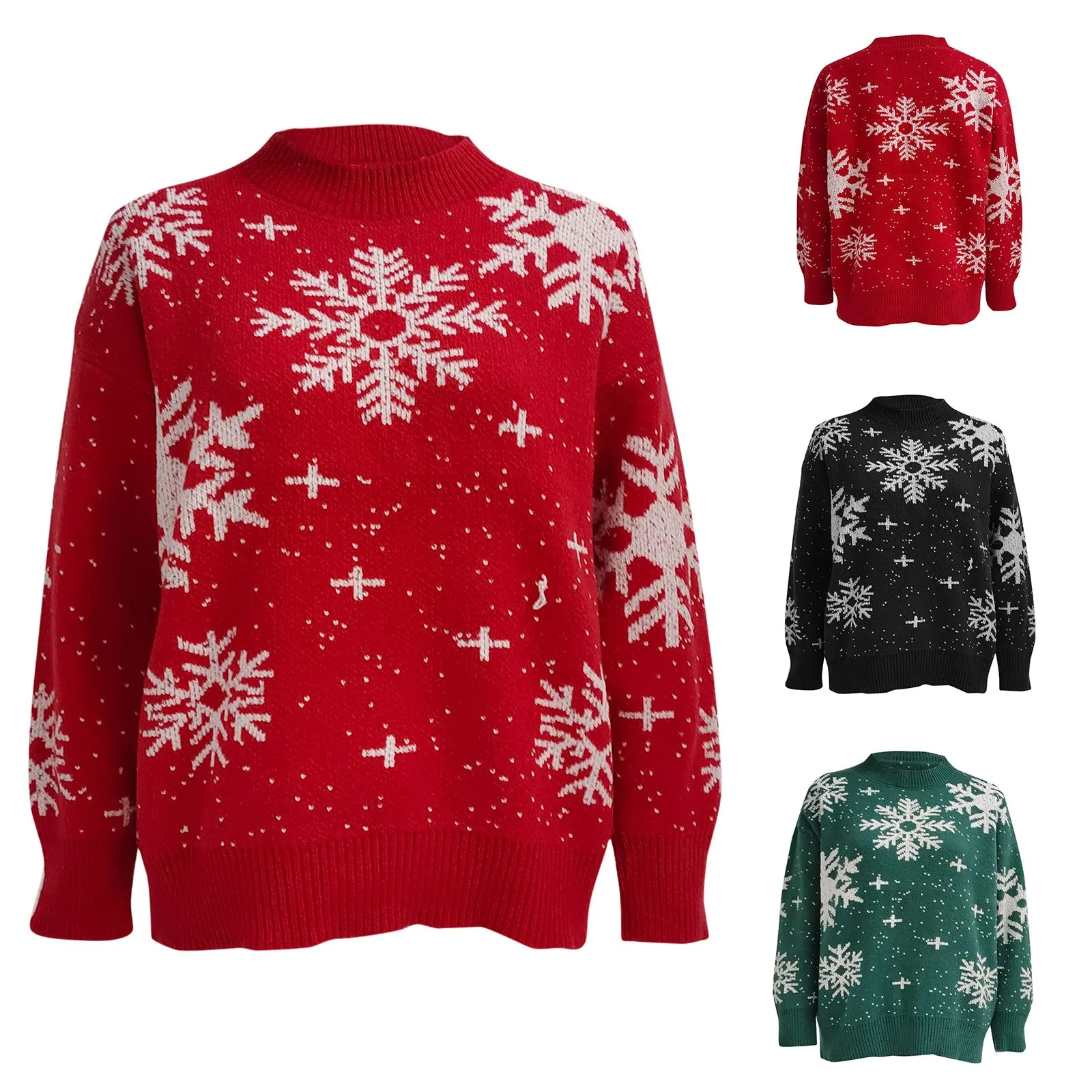 

New Yeas Red Pullobers Winter Christmas Sweater Ladies Women Knitted Pullover Women Sweater Snowflake Elk Print Sweaters Jumper