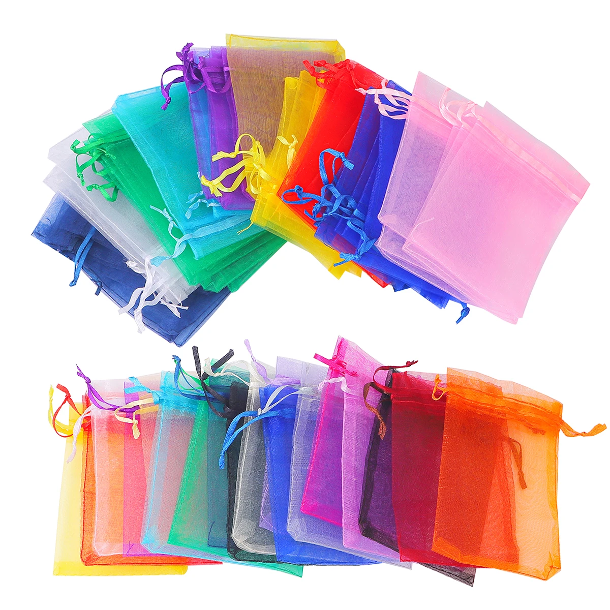 50pcs 7x9 9x12 10x15 13x18cm Gift Organza Bags Drawable Wedding Party Decoration Display Packaging Jewelry Pouches