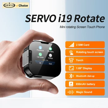 2025 NEW SERVO i19 Rotate Small Touch Screen Phone 1.69" Display Magic Voice Bluetooth Dial Torch 90° Rotating 2G Mini Cellphone