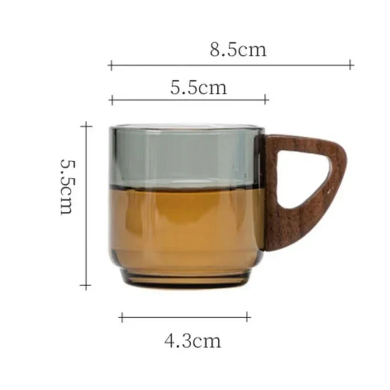90ml Glass Small Tea Cup Tea Cup With Handle Walnut Wood Anti Scald Home Office Light Luxury High Grade Transparent Water Cup