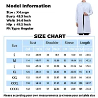 Blouse de laboratoire blanche unisexe à manches longues pour hommes et femmes, col à revers cranté, boutonné, uniforme d'infirmière médicale, tunique 4