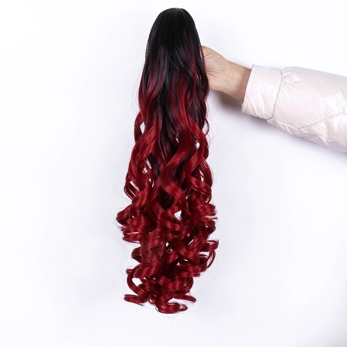 1 Pieces Heat Resistant Fiber Long Curly Wavy ponytail wig gradient 20 Inch Full Machine Made Young Stylish Wigs clip in ponytail hair extension,synthetic ponytail,synthetic hair accessories,clip in ponytail extensions