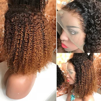 Parrucche per capelli umani ricci afro crespi per le donne 13x6 parrucca anteriore in pizzo Ombre 1B 27 Ombre miele biondo pre pizzicato pizzo trasparente Bob