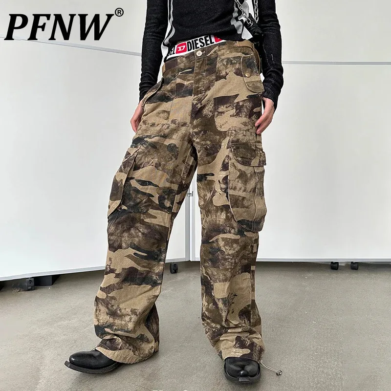 

PFNW Camouflage Worn Out Washed Men's Cargo Pant High Street Male Overalls Niche Design Trousers Safari Style Autumn New 28W2077