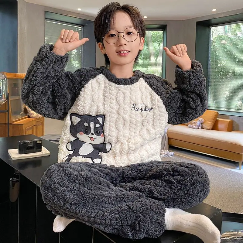 الشتاء الاطفال الفتيان منامة مجموعات الدافئة منامة في سن المراهقة الفتيات ملابس خاصة الفانيلا الصوف في سن المراهقة ملابس الأطفال ملابس المنزل