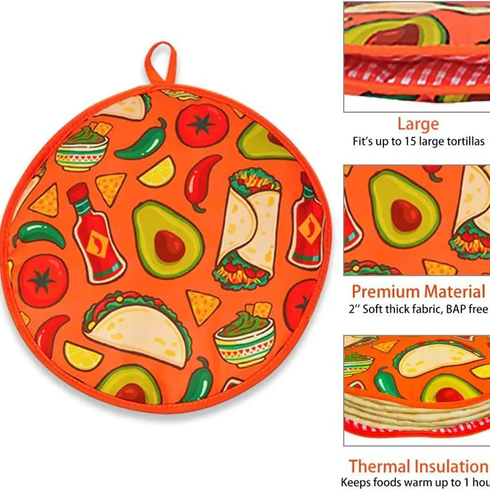 12 Inch Tortilla Holder Large Durable Tortilla Insulation Bag Microwave use Round Shape Taco Warmer Holder Kitchen tortilla warmer bag