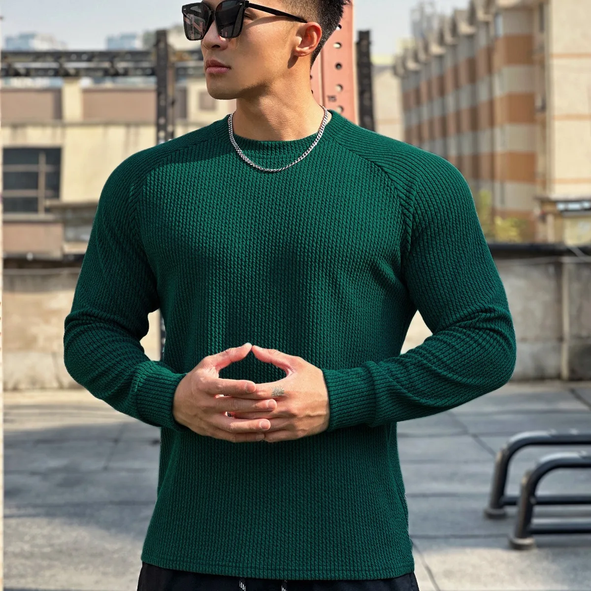 New autumn and winter round neck men's casual sports trend loose oversized pullover with muscle snake pattern hoodie long
