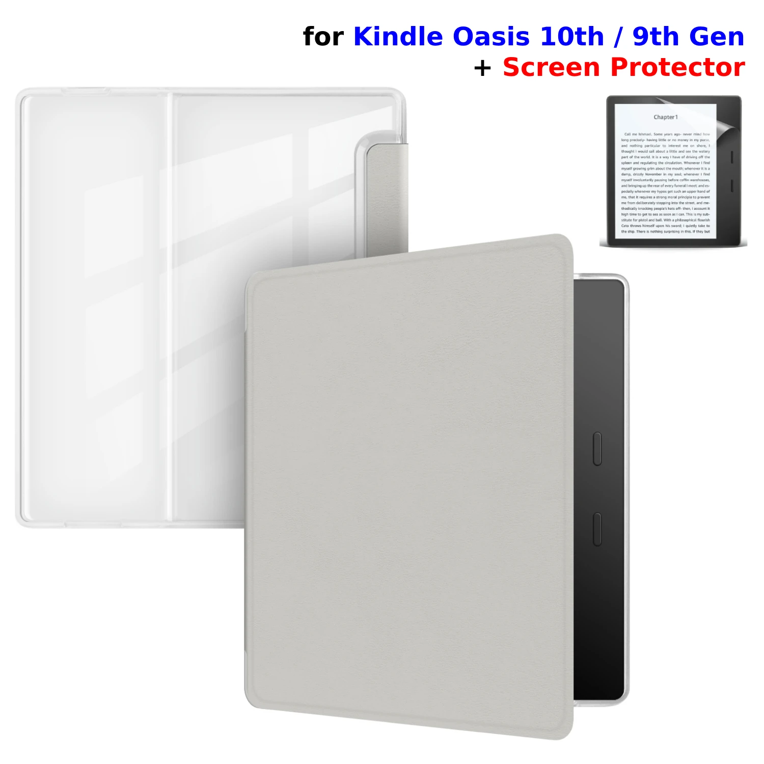 Premium PU Leather & Transparent Acrylic Sleep Cover for Kindle Oasis 7 with Screen Protector
