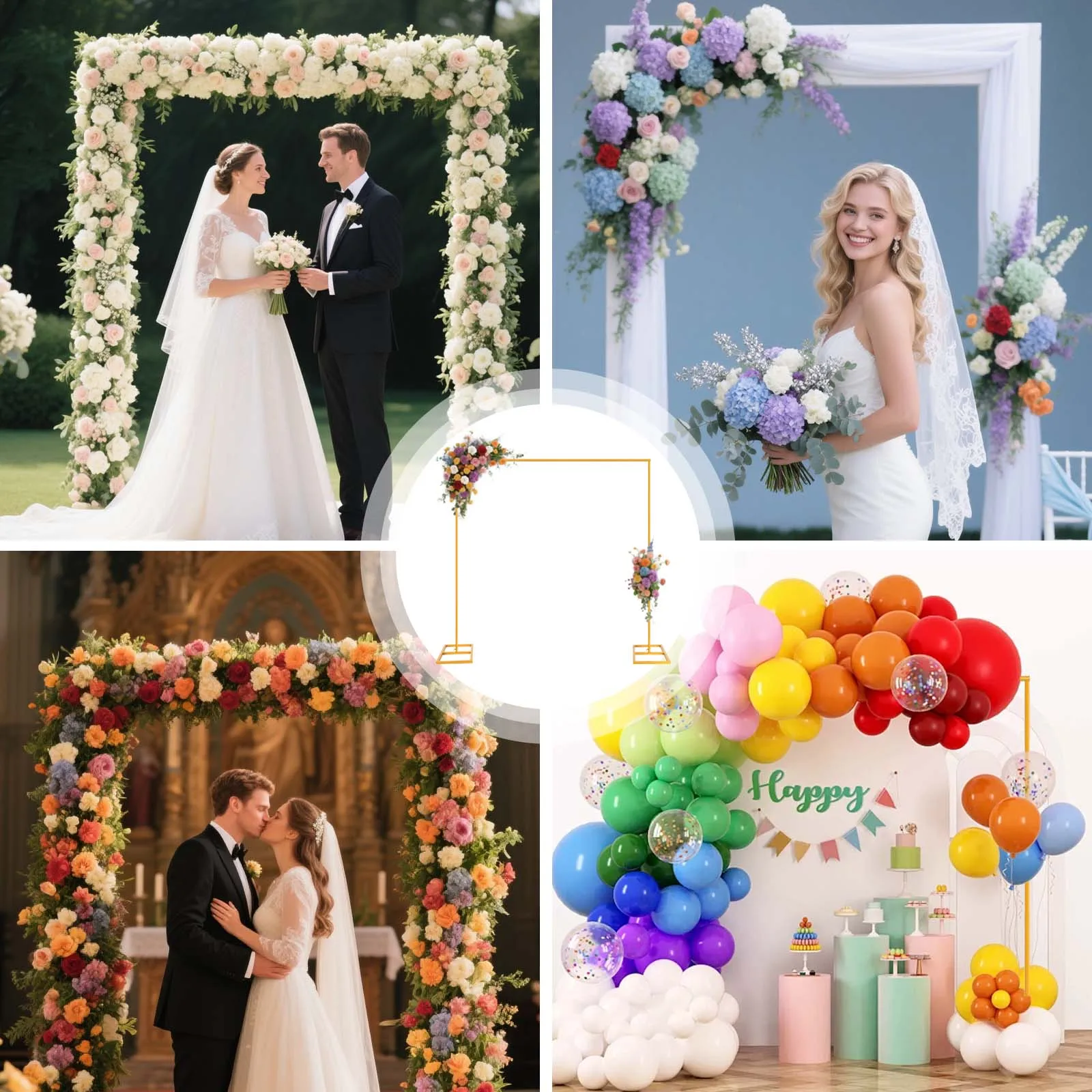 2x2m Metall-Hochzeitsständer, Goldener Hintergrundrahmen, Quadratischer Hochzeitsständer, Dekorationshalter, Fotohintergrund für Valentinstag-Party – Detail 5