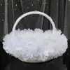 Flower Girl Baskets The Fabric Lace Rhinestones Decoration Handle Flower Girl Basket White Flower Basket Wedding Flower Basket 1