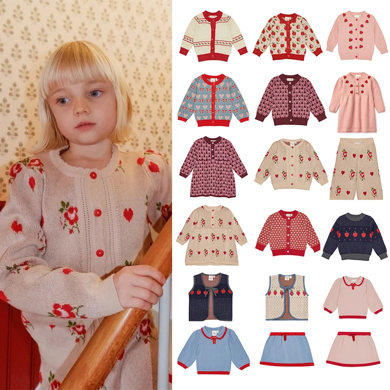 아동 스웨터 가을/겨울 2025 신상 FL 여아 딸기 니트 가디건 크리스마스 스타일 여아 스웨터 니트 반바지