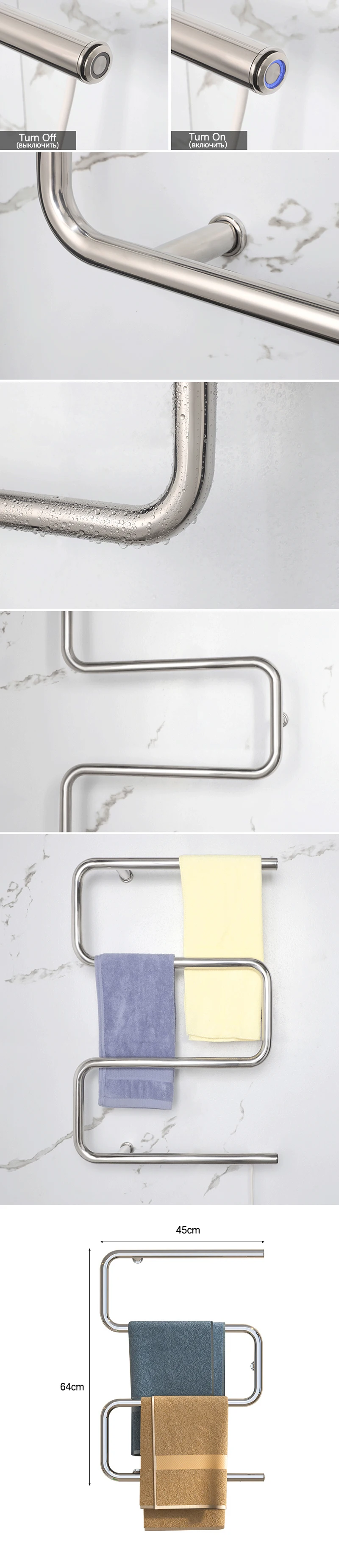 Description Picture 3 of itemBathroom Accessories Stainless Steels Electric Heated Towel Rail Thermostatic Electric Bath Towel Rack Fast Drying Towel Warmer