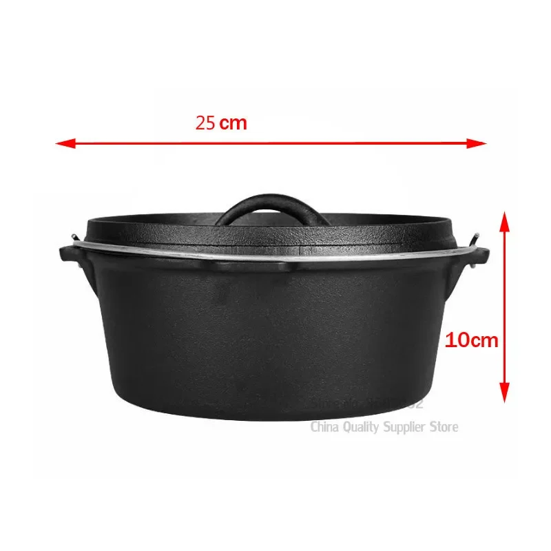 Cast Iron Camping Pot Set with Bag Outdoor Picnic Stew Pot Dutch Oven Uncoated Soup Pot Hanging Stew 25cm cast iron dutch oven