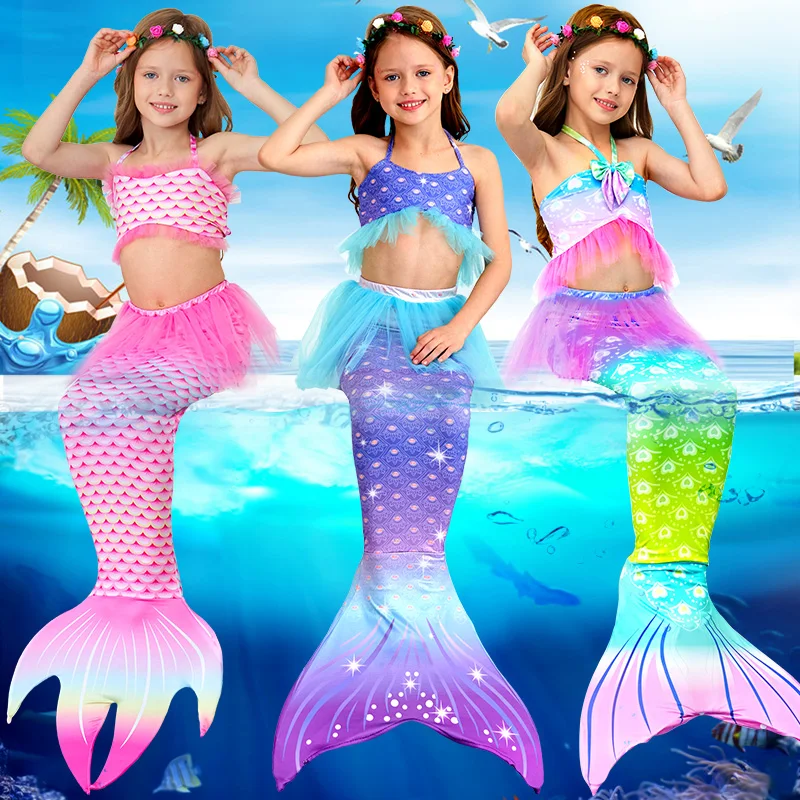 Anime Mermaid Costumes Dress for Kids Girls Cosplay With Ring Earrings Prop Suits Swimsuit Bikini Party