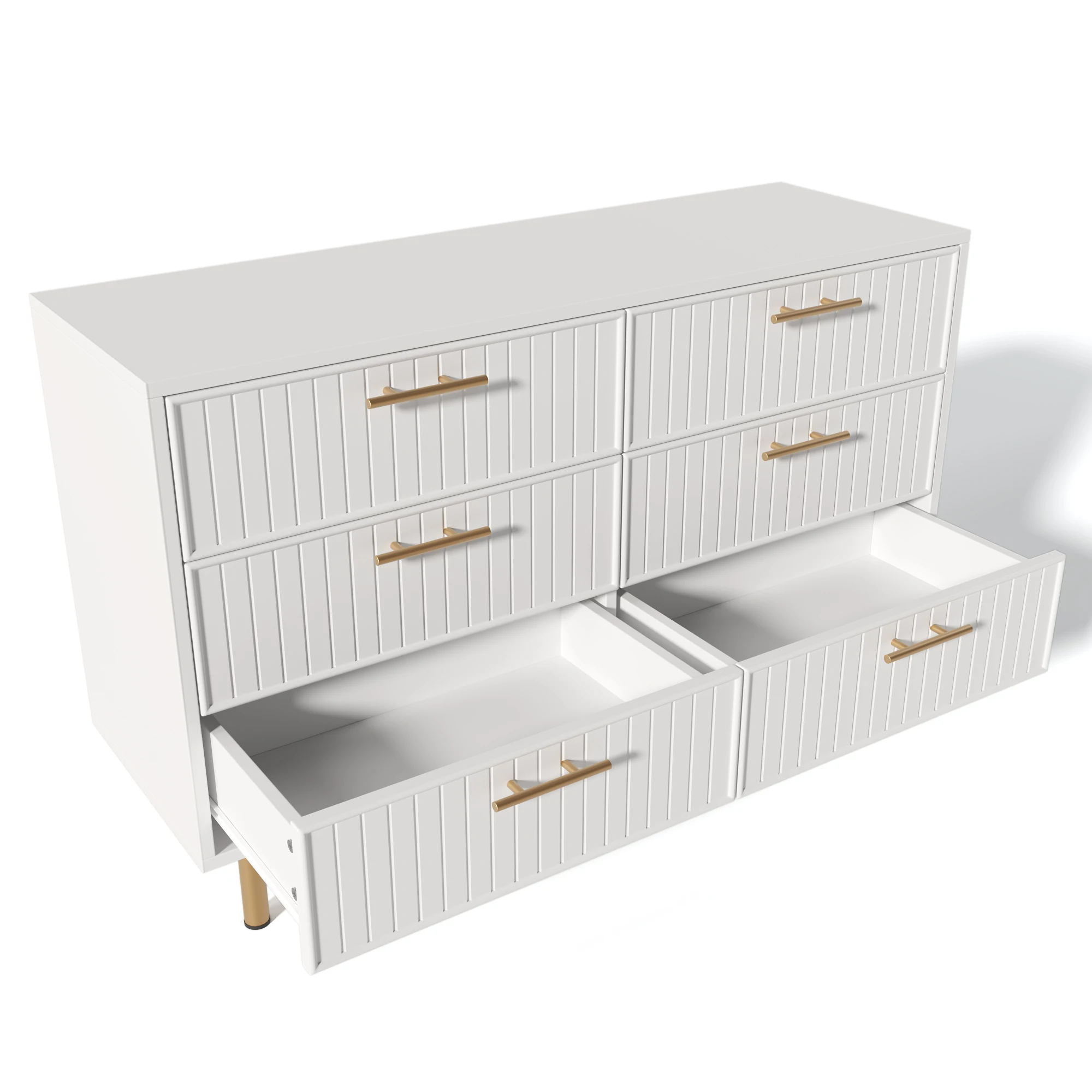 Weiße Schubladenkommode mit 6 Schubladen, geeignet für Schlafzimmer und Wohnbereiche, Maße H75/B120/T40 cm. – Detail 12
