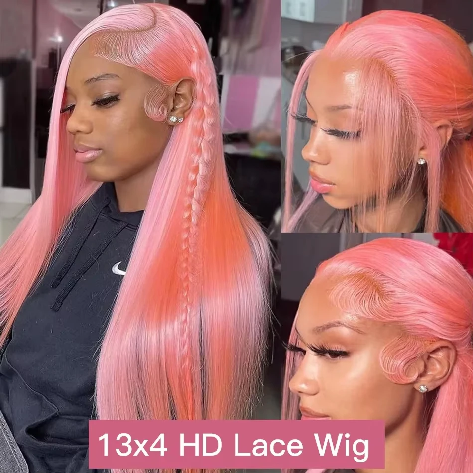 13X6 Hd Lace Frontal Wig Bone Straight Pink Lace Front Colored Wig 100% Human Hair Brazilian 13X4 Lace Frontal Wig  For Women