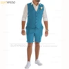 Linen Suits for Men 2 Pieces Casual Slim Fit Suit Vest with Shorts Set Prom Wedding Tuxedos for Groomsmen ( Waistcoat+Pants ) 3