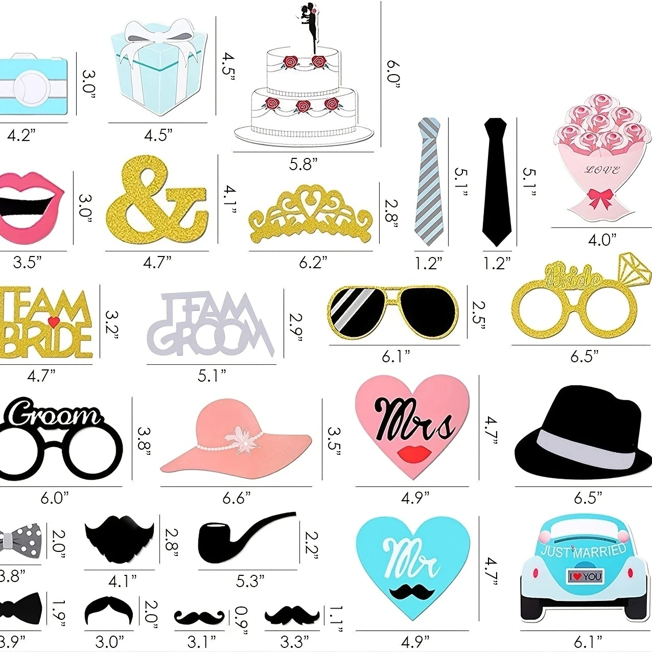 Set Accessori Cabina Fotografica Dorata 78 Pezzi - Cappelli, Occhiali, Gonfiabili Per Feste Di Laurea, Compleanno, Matrimonio, Addio Al Nubilato