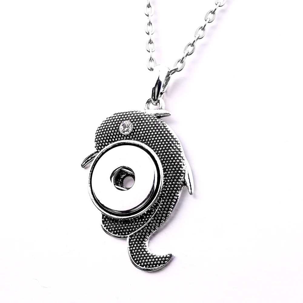 10pcs Metal Dolphin Snap Necklaces Fit 18mm Snap Buttons Jewelry Snap Button Necklace