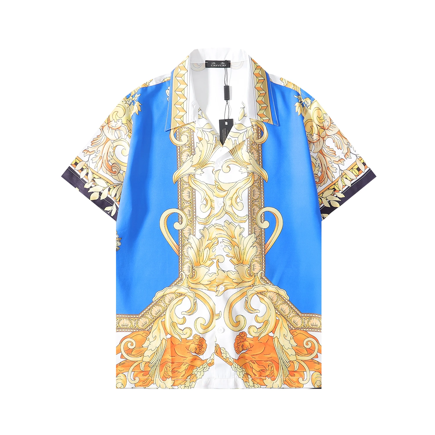 

Men's Cotton Dress Shirts Hawaii Style Print Short Sleeve Camisas Masculina Casual Slim Fit Mens Business Shirt 10218