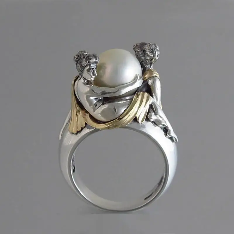 Silver Rings Silver Ring HOYON 925 Sterling Silver Color French Romantic Elegant lady Holding Faux Pearl Ring for Women Jewelry