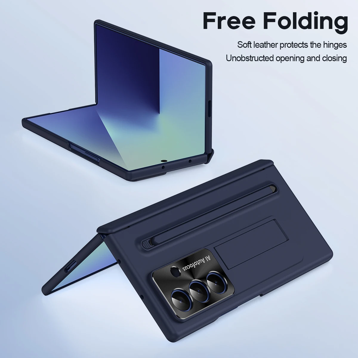 Matte Hard PC Hinge Phone Case with Stylus Holder and Glass Film Protector